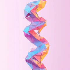 A vector illustration showcasing the 3D structure of DNA in a low-poly, polygonal triangle style, symbolizing genetic editing in medicine. The design focuses on gene therapy and the cure for genetic d