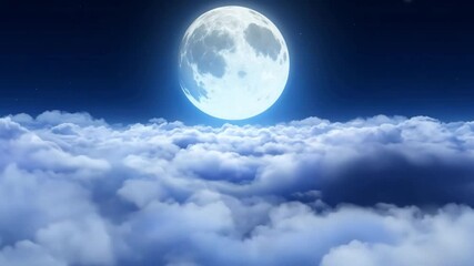 Aufkleber - A brilliant full moon shines brightly in a dark sky, casting a soft glow over fluffy clouds, creating a serene nighttime atmosphere. Stars twinkle softly in the backdrop.