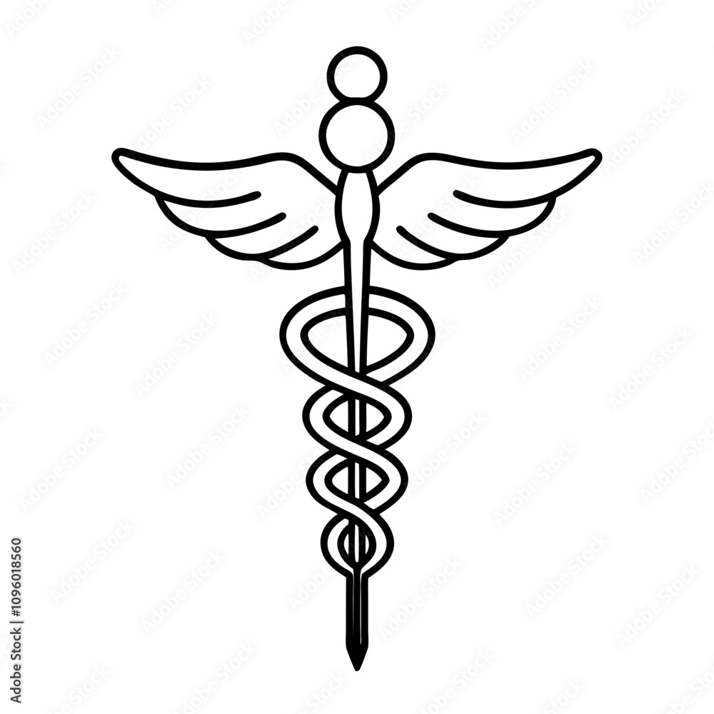 caduceus medical symbol line art vector silhouette illustration ...