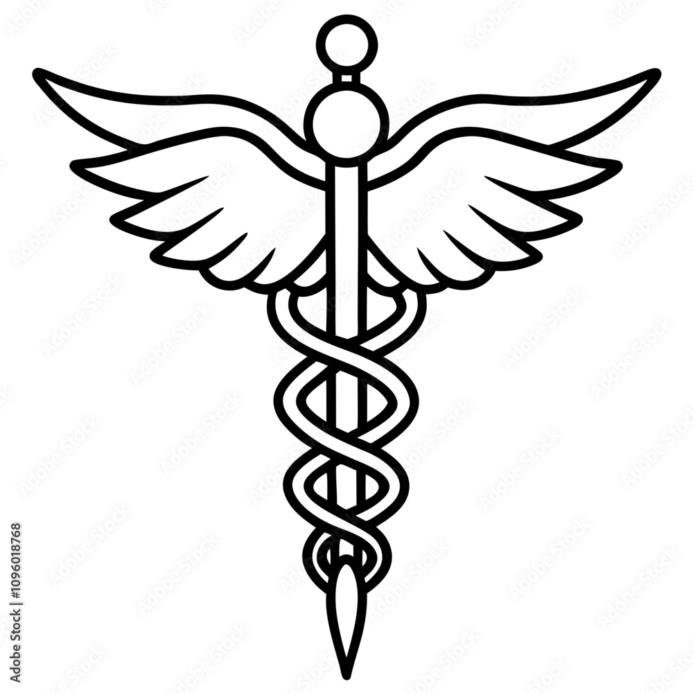 caduceus medical symbol line art vector silhouette illustration ...