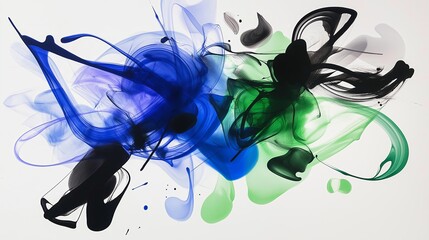 Poster - Abstract ink smears in smoky shades of black, navy, and emerald