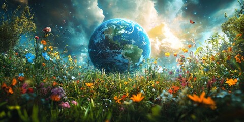 Wall Mural - green planet earth in space