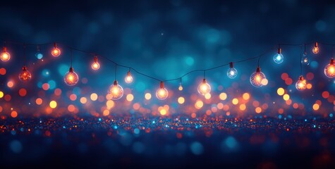 Wall Mural - Colorful String Lights Creating a Magical Atmosphere at Night with Glittering Bokeh Background for Festive and Celebratory Events