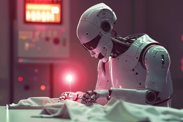 Poster - a hospital room features a robot with a tablet, illustrating the integration of technology in patien