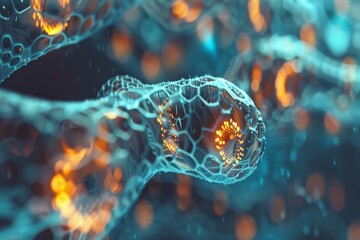 Poster - a microscopic view of nanobot technology ,a detailed depiction of the brain, showcasing its complex 