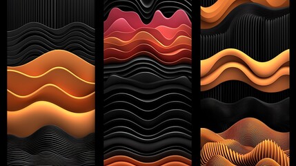 Poster - Abstract Wavy Patterns in Warm Tones of Orange and Red Against a Black Background for Creative Design and Modern Art Use