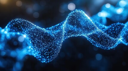 Poster - Abstract illustration featuring plexus blue geometrical shapes, representing connection and web concept, with digital communication and technology network background comprising moving lines & dots. 8k