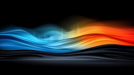 Poster - Abstract Fluid Waves in Vibrant Colors of Blue, Orange, and Black, Creating a Dynamic Visual Flow with Soft Gradients and Smooth Curves for Background Use