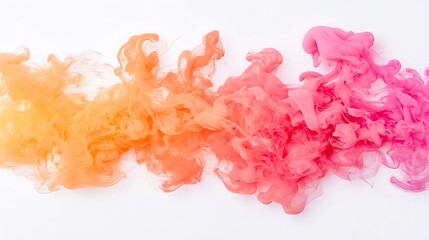 Poster - Colorful Fluid Swirls of Orange and Pink Unfolding Together Against a White Background, Creating a Dreamy and Ethereal Visual Experience for Artistic Purposes