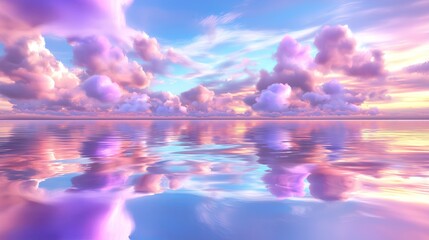 Poster - Feather-soft clouds rolling over a calm, endless sea at dawn