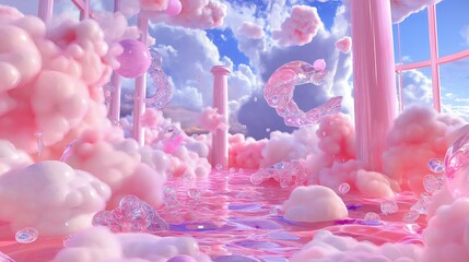 Poster - Fluffy cotton candy clouds in a surreal pink and lavender sky.