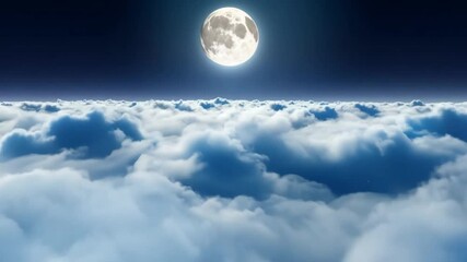 Aufkleber - The full moon illuminates the night sky, casting a soft glow over a blanket of fluffy clouds. The tranquil atmosphere creates a magical, dreamlike setting.