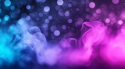 Poster - Abstract background featuring vibrant blue and pink smoke with glowing bokeh lights creating a dreamy, ethereal atmosphere perfect for creative designs or visual projects.