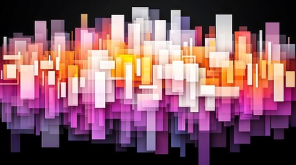 Poster - Abstract Geometric Composition of Colorful Rectangles and Squares with Vibrant Hues of Pink, Orange, Purple, and White Against a Dark Background
