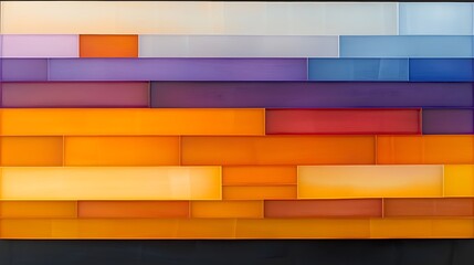 Poster - Abstract Colorful Layered Design Featuring Vibrant Stripes in Shades of Orange, Purple, Blue, and Yellow, Perfect for Modern Art, Interior Decor, or Graphic Design Projects
