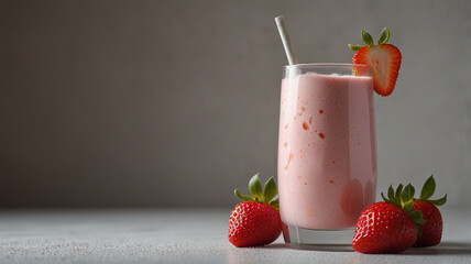 Wall Mural - A glass full of creamy strawberry milk smoothie 	