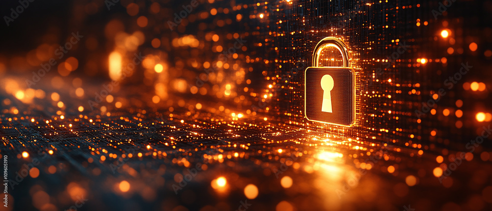 glowing padlock symbolizing digital security and blockchain technology ...