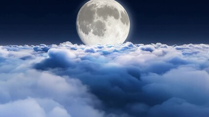 Aufkleber - The full moon illuminates the clouds below, casting a soft glow that enhances the peacefulness of the night sky. The view captures a serene moment of natural beauty.