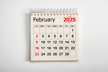 February 2025. Resolution, strategy, solution, goal, business and holidays. Date month February 2025. Monthly desk calendar February 2025. planning new year