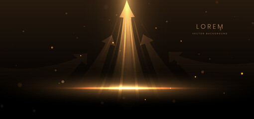 Wall Mural - golden arrow on dark brown background with lighting effect and sparkle.