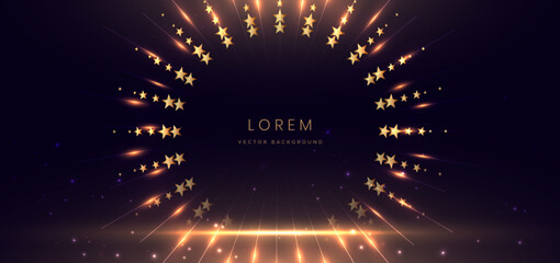Wall Mural - golden star on dark background with lighting effect and sparkle.