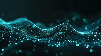Poster - Abstract green digital network background with futuristic connections and glowing dots. Concept of technology, data, and neural networks.