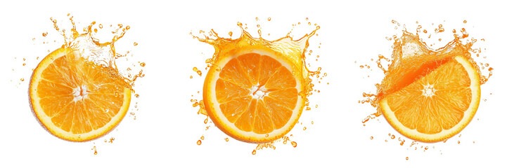 Wall Mural - Set of Fresh orange and juice splash isolated on a transparent background