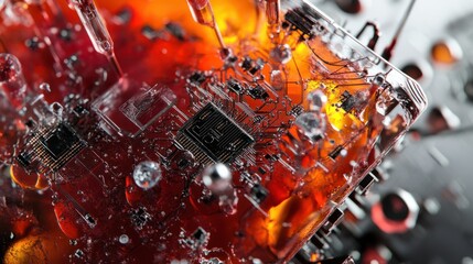 Poster - Macro Photography of Futuristic Tech Representing Artificial Intelligence and Innovation, Close-Up of Circuitry and