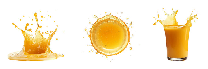 Wall Mural - Set of fresh orange juice splash in a glass isolated on a transparent background