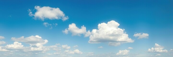 vibrant blue sky with a few puffy white clouds and some flat grey clouds on the horizon, blue skies,