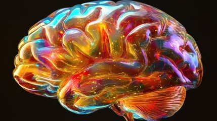 Poster - vibrant neural networks: 3d rendered illustration of a glowing human brain