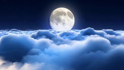 Aufkleber - The full moon casts a luminous glow over a blanket of soft clouds, creating a peaceful atmosphere under a clear night sky filled with stars.