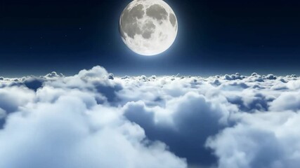 Aufkleber - The full moon shines brightly in a clear night sky, casting light on clouds below. The ethereal scene creates a serene atmosphere, inviting wonder and tranquility.