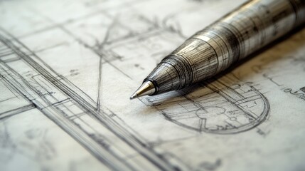 Poster - A close-up of a highly detailed technical drawing of a pen, with clear lines and design details, capturing its precision and construction