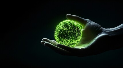 Poster - A conceptual image of hands holding a glowing green Earth symbolizing sustainable energy