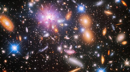 Poster - A mesmerizing cosmic landscape of colorful nebulae, shining stars, and distant galaxies, creating an abstract, dreamlike view of the universe's infinite possibilities