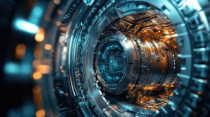 Poster - Cinematic sci-fi inspired image of a cryptocurrency vault with intricate security mechanisms, sleek metallic textures, and digital interfaces, symbolizing the future of digital assets