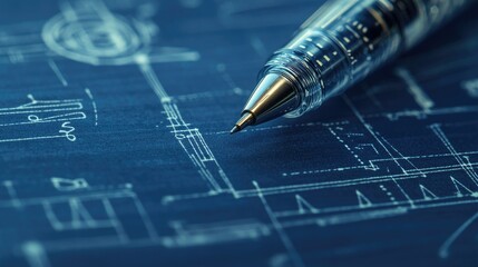Poster - Close-up of a technical blueprint showing the intricate design and construction of a pen, with detailed annotations and dimensions of its parts