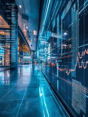Poster - Vibrant stock market trading floor with energy sector focus, renewable growth indices prominently displayed, magazine cover style