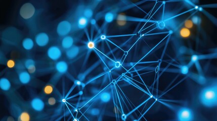Poster - High-tech close-up of a blue computer circuit board with complex connections, representing data flow and the backbone of modern digital technology