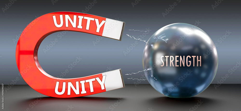 Unity attracts Strength. A metaphor showing unity as a big magnet ...