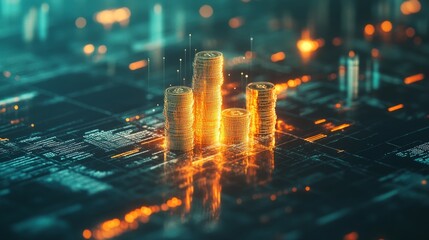 Poster - Investment growth visualization financial technology digital artwork futuristic environment close-up view data analysis concept