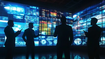 Poster - Strategic business meeting on digital analytics corporate office visual data presentation modern environment professional viewpoint