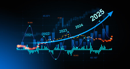 Poster - financial market forecast with growth trend for 2025. 3d rendering
