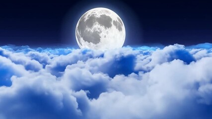 Aufkleber - A bright full moon illuminates the sky as it rises above soft, billowing clouds, creating a calm and enchanting atmosphere. The deep blue night sky adds to the beauty of the scene.