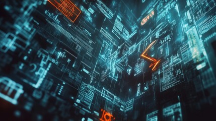 Poster - Dynamic digital data visualization virtual environment graphic design cyber space immersive perspective technology trends