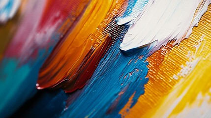 Poster - Abstract Colorful Acrylic Paint Strokes on Canvas Close-Up : Generative AI