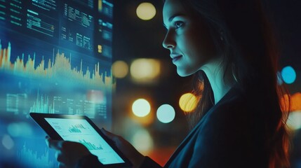 Poster - Data analysis and visualization urban nightscape digital interaction technology environment close-up view modern insights