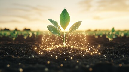 Aufkleber - Vibrant Seedling Growth with Magical Sparkles and Emerging Sunlight in Nature : Generative AI