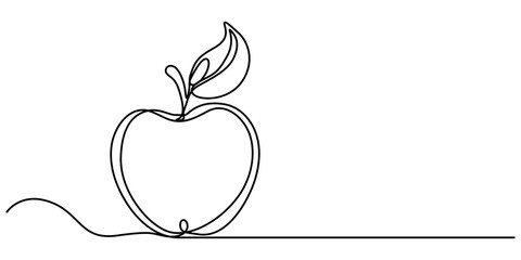 Poster - A simple continuous line drawing of an apple on a uniform white background, Continuous one single line art drawing of apples icon organic food vector, continuous line drawing of apple fruit. one line 